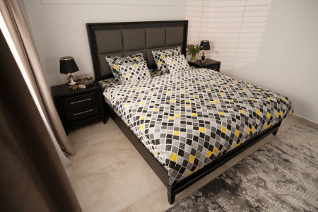 Lenjerie Pat 1 Persoana - Golden Grid  - lenjerie de pat bumbac 100% personalizabila pe dimensiuni