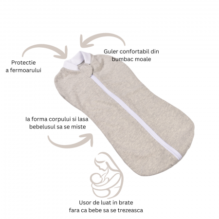 Sistem de Infasare 6-9 Luni - Sistem de infasat bumbac organic gri 0-3 luni