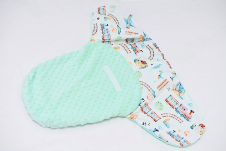 Sistem de infasat minky verde menta  si bumbac 100% model trenulete  0-3 luni [1]