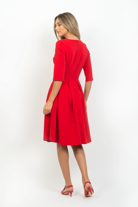 Rochie rosie cu pliuri si buzunare Olivia [2]