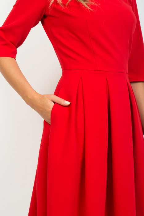 Rochie rosie cu pliuri si buzunare Olivia [3]