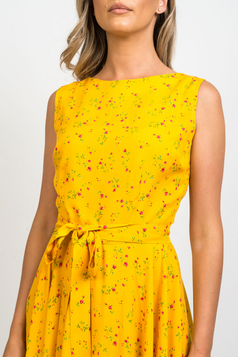 Rochie Sorina clos scurta galbena cu flori fucsia [4]