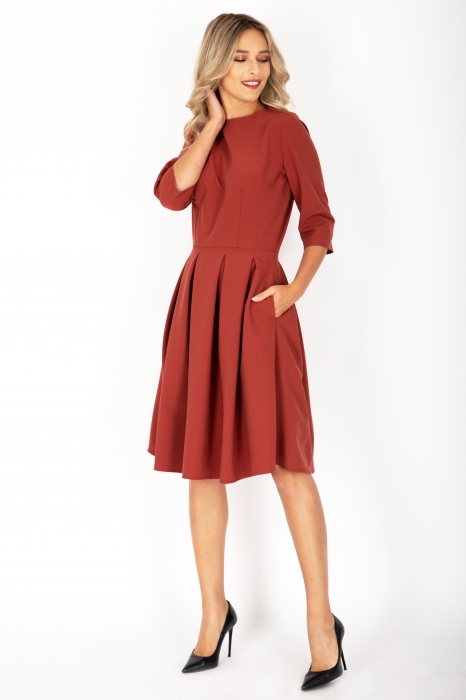 Rochie cu pliuri si buzunare Brown Lady [3]