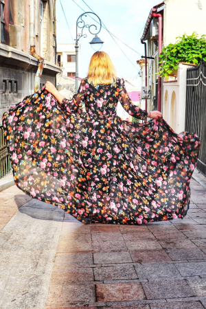 Rochie Maxi neagra Flowers [2]