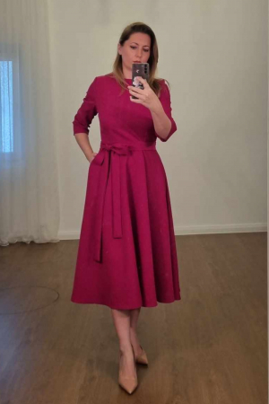 ROCHII - Rochia Magenta Chic cu buzunare si cordon detasabil