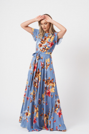 Rochie albastra Anna lunga cu imprimeu floral [1]