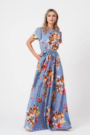 Rochie albastra Anna lunga cu imprimeu floral [2]