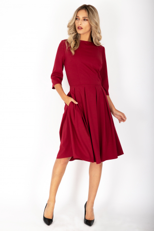 ROCHII - Rochie cu pliuri si buzunare bordeaux