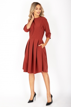 Rochie cu pliuri si buzunare Brown Lady [2]