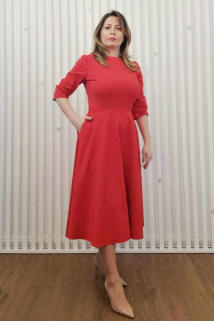 Rochie rosie cu buzunare - Rouge Glam [2]