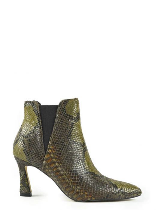 Botine elegante Azarey imitatie piele sarpe, kaki/negru [2]