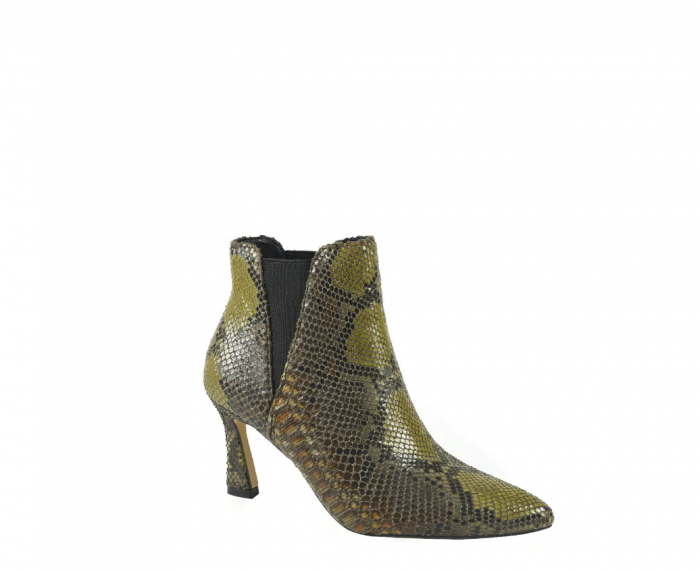 Botine elegante Azarey imitatie piele sarpe, kaki/negru [3]