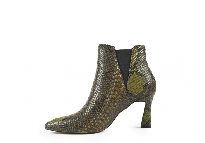 Botine elegante Azarey imitatie piele sarpe, kaki/negru [4]