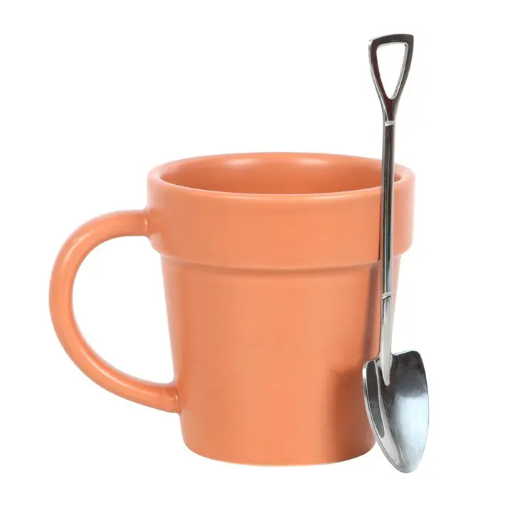 Cană din ceramică în formă de ghiveci și linguriță în formă de lopățică 31424 [2]