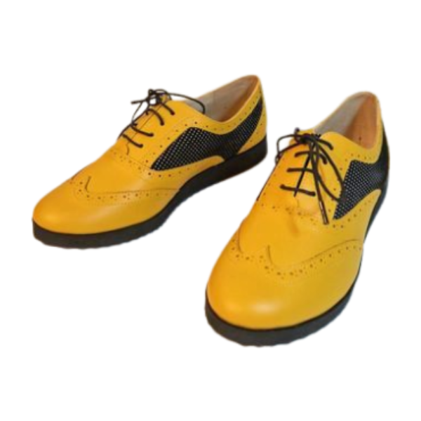 Pantofi casual dama Diane Marie P 120, talpa joasa, cu siret, piele naturala, galben [6]