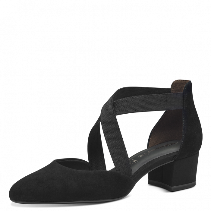Pantofi cu toc gros si bareta Tamaris 1-22307-42, piele intoarsa, negri [3]