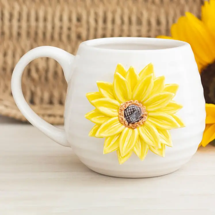 CANI PORTELAN - Cană rotunjită „Hello Sunshine” cu floarea-soarelui 3D   52025