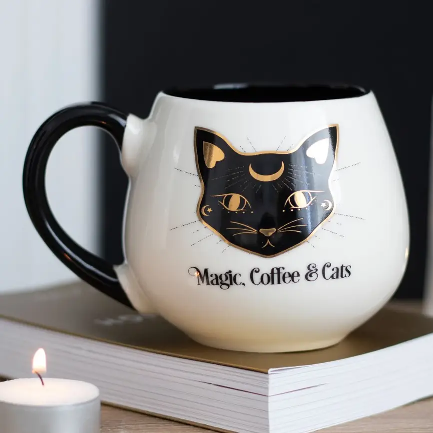 CANI PORTELAN - Cană rotunjită „Magie, cafea și pisici” 12223