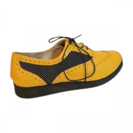 Pantofi casual dama Diane Marie P 120, talpa joasa, cu siret, piele naturala, galben [2]