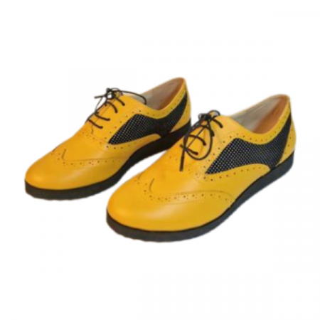Pantofi casual dama Diane Marie P 120, talpa joasa, cu siret, piele naturala, galben [3]