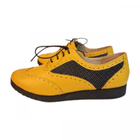 Pantofi casual dama Diane Marie P 120, talpa joasa, cu siret, piele naturala, galben [4]