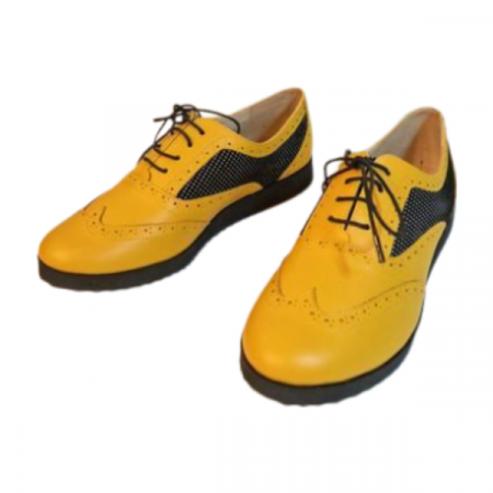 Pantofi casual dama Diane Marie P 120, talpa joasa, cu siret, piele naturala, galben [5]