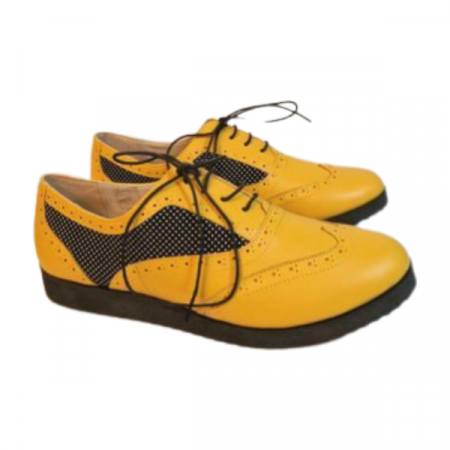 Pantofi casual dama Diane Marie P 120, talpa joasa, cu siret, piele naturala, galben [6]