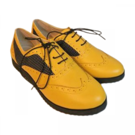 Pantofi casual dama Diane Marie P 120, talpa joasa, cu siret, piele naturala, galben [7]