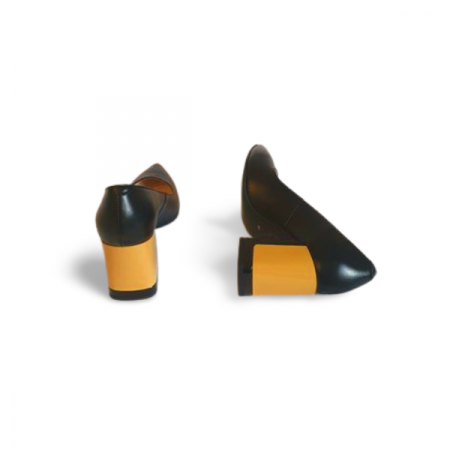 Pantofi dama, Diane Marie P253, eleganti, din piele naturala neagra cu toc galben [1]