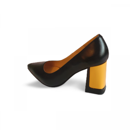 Pantofi dama, Diane Marie P253, eleganti, din piele naturala neagra cu toc galben [2]