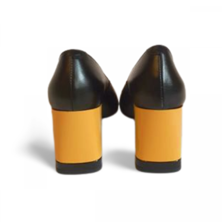 Pantofi dama, Diane Marie P253, eleganti, din piele naturala neagra cu toc galben [3]
