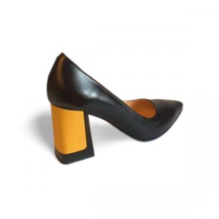 Pantofi dama, Diane Marie P253, eleganti, din piele naturala neagra cu toc galben [4]