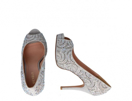 MIREASA - Pantofi eleganti Menbur Grauson, argintii cu strasuri