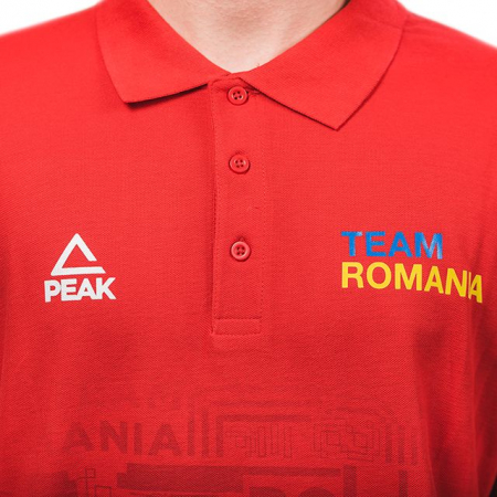 Tricou polo bumbac PEAK TeamRomania20, rosu barbati [2]