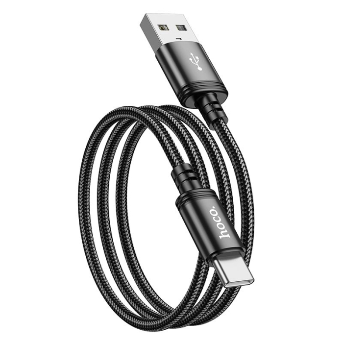 Cablu Date si Incarcare Cu Invelis Textil USB A la USB C Hoco 3A 1m X89 - NEGRU [2]