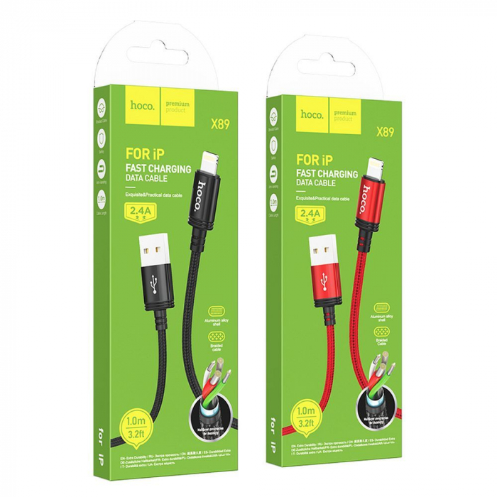 Cablu USB A la Lightning 2.4A Hoco 1m X89 - NEGRU [2]