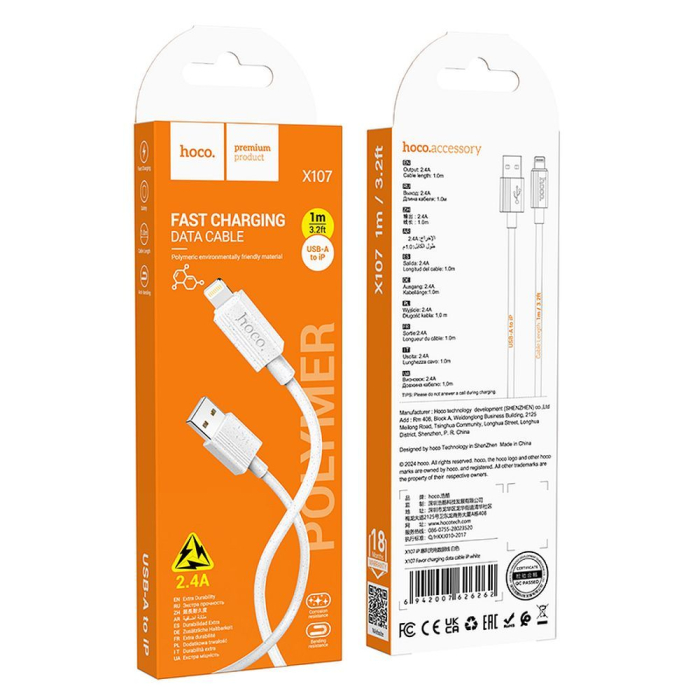 Cablu USB A la Lightning Hoco 2.4A 1m X107 - ALB [1]