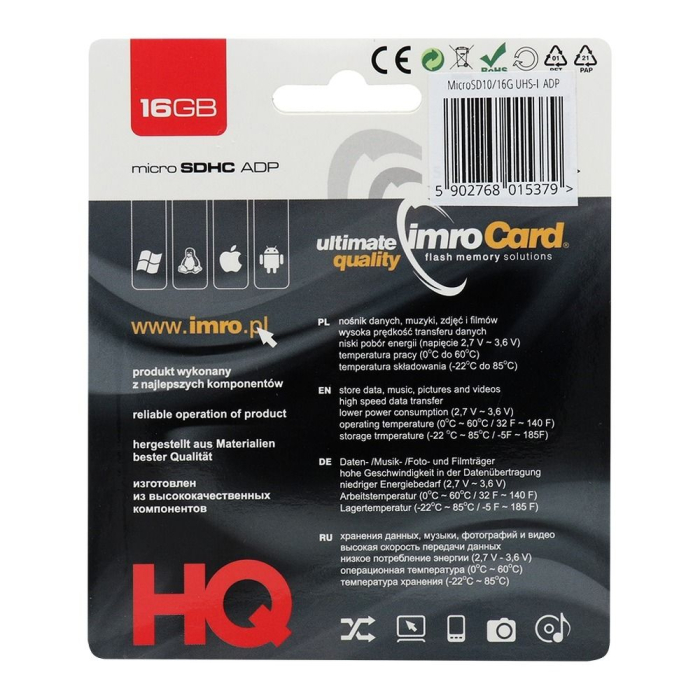 Card de memorie microSD IMRO 16GB 100MB/s clasa 10 UHS I cu adaptor SD [2]