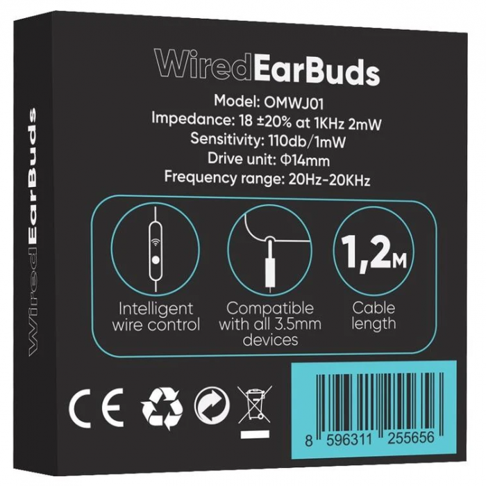 Căști cu fir OBAL:ME  mufă de 3,5 mm cu microfon - NEGRU [2]