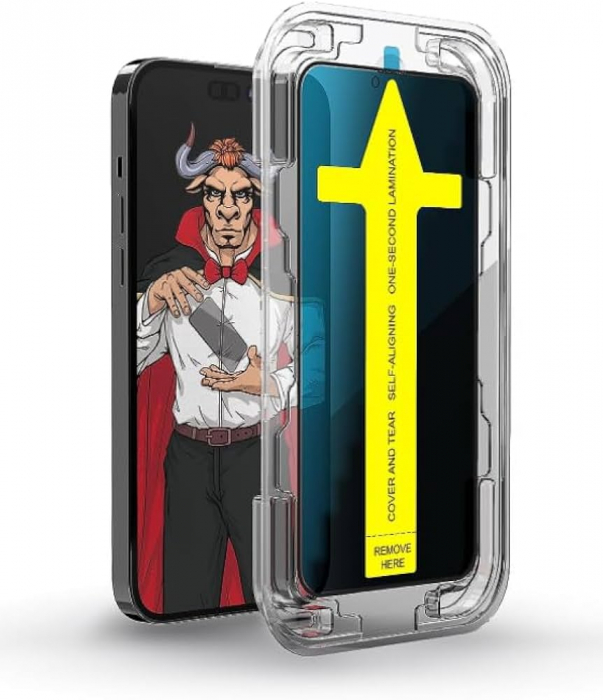 FOLIE Sticlă 6D Pro HdClear Easy-Install Glass pentru Iphone 15 Pro Max cu margine Neagra [2]