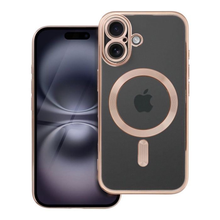 Husa Silicon Electro Mag Cover COMPATIBIL cu IPHONE 16 - TRANSPARENT / GOLD [1]