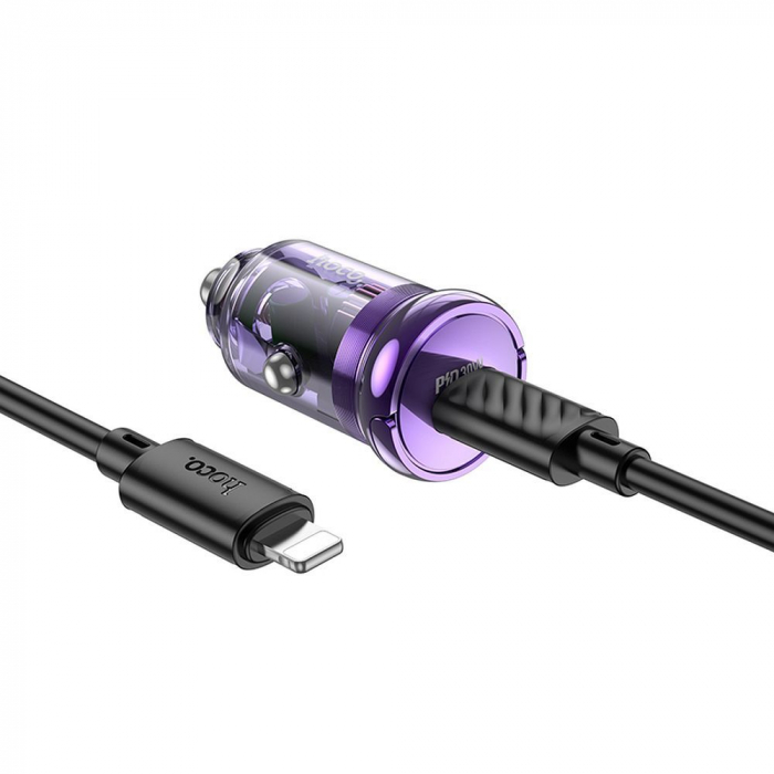 Incarcator auto HOCO Tip C + cablu Tip C la Lightning PD QC3.0 30W Z53 - VIOLET [3]