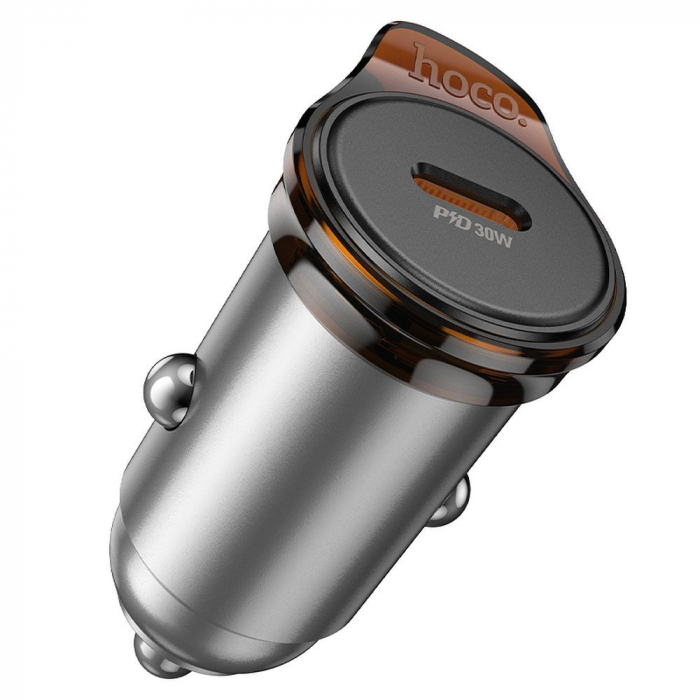 Încărcător AUTO HOCO Tip C PD QC 30W NZ16  - GRI INCHIS [2]
