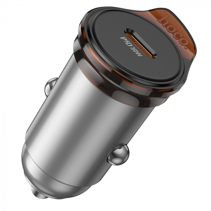 Încărcător AUTO HOCO Tip C PD QC 30W NZ16  - GRI INCHIS [3]
