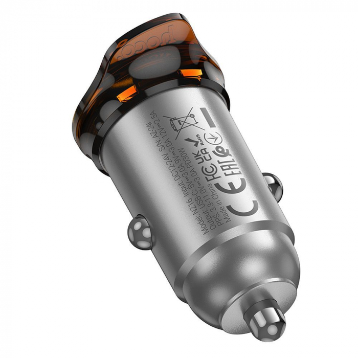 Încărcător AUTO HOCO Tip C PD QC 30W NZ16  - GRI INCHIS [4]