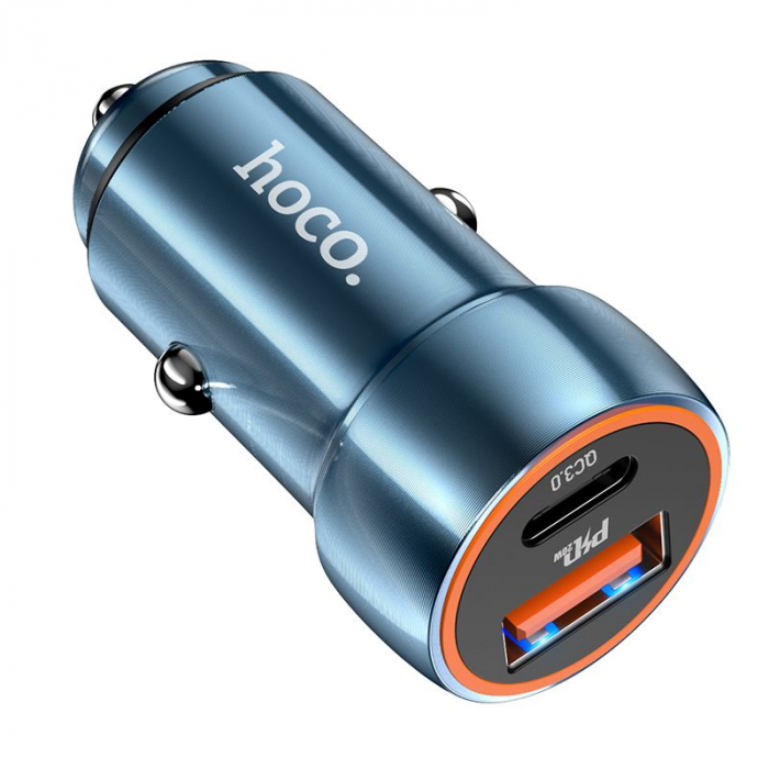 Incarcator auto HOCO USB A + USB C QC3.0 PD 20W Z46A - ALBASTRU [2]
