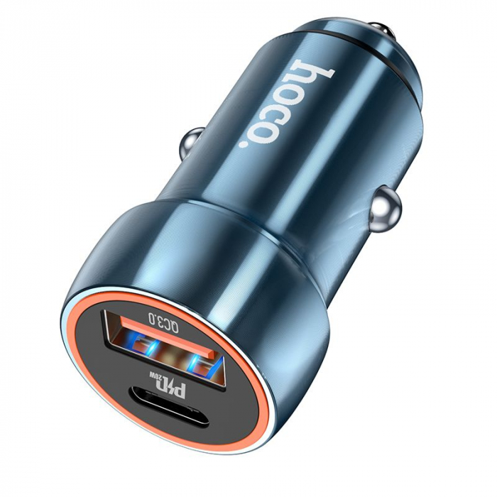 Incarcator auto HOCO USB A + USB C QC3.0 PD 20W Z46A - ALBASTRU [3]