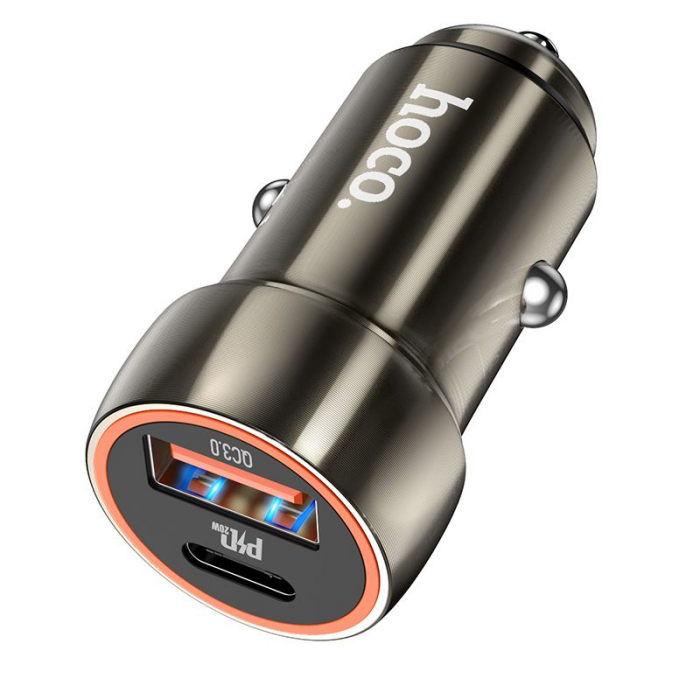 Incarcator auto HOCO USB A + USB C QC3.0 PD 20W Z46A - Gri [3]