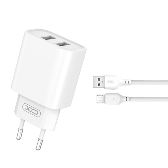Incarcator de Retea XO CE02C 2x USB 2,1A cu cablu micro USB - ALB [2]