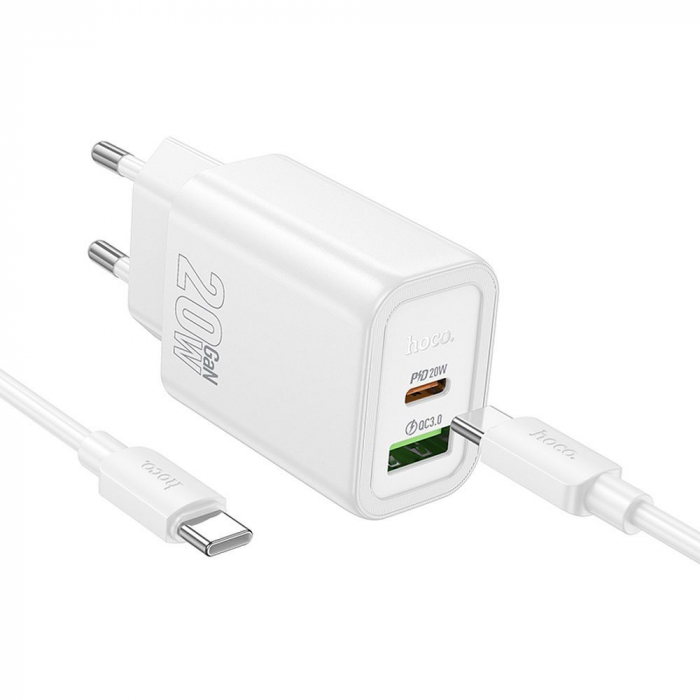 Incarcator priza  HOCO USB A + Tip C + Tip C la Tip C PD QC3.0 3A 20W N61 - ALB [3]